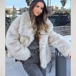Oversized Faux Fur Coat in Soft Grey with Wide Lapels