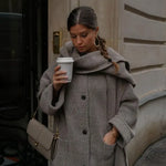 Oversized Wool Coat with Attached Scarf | Heather Taupe