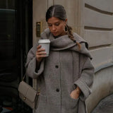 Oversized Wool Coat with Attached Scarf | Heather Taupe