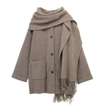 Oversized Wool Coat with Attached Scarf | Heather Taupe1