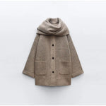 Oversized Wool Coat with Attached Scarf | Heather Taupe2