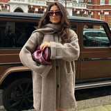 Oversized Wool Coat with Attached Scarf | Heather Taupe3