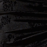 Black Satin Rose Flocked Bodycon Dress with Lace Trim and Side Split