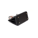 Elegant Structured Tote – Black with Scarf-Wrapped Handles & Gold Lock