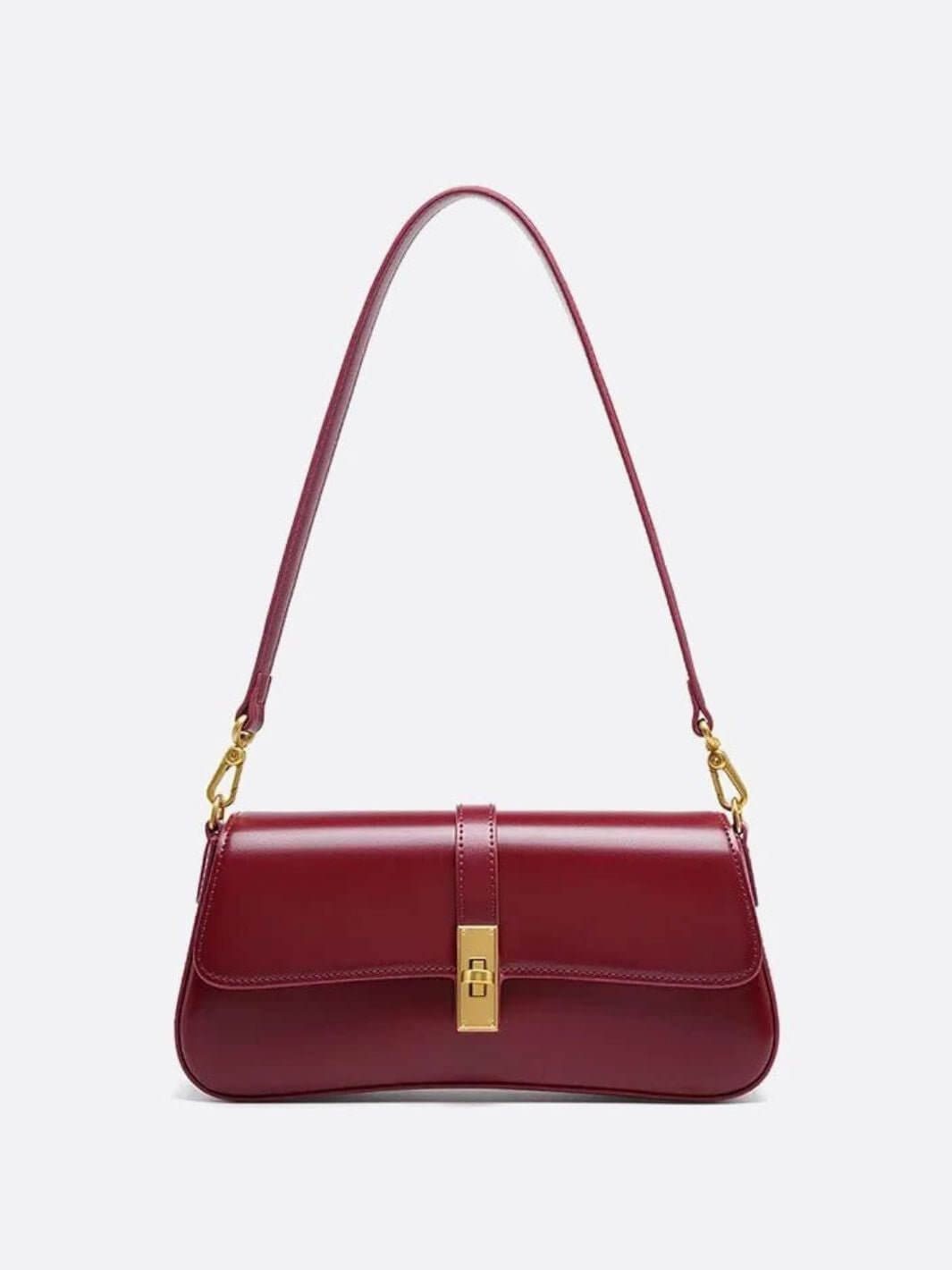 Brown Vintage Baguette Bag with Gold Clasp and Shoulder Strap