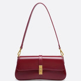 Brown Vintage Baguette Bag with Gold Clasp and Shoulder Strap