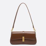 Brown vintage-style baguette bag with gold clasp and detachable shoulder strap designed for women by Sophia and Grace London