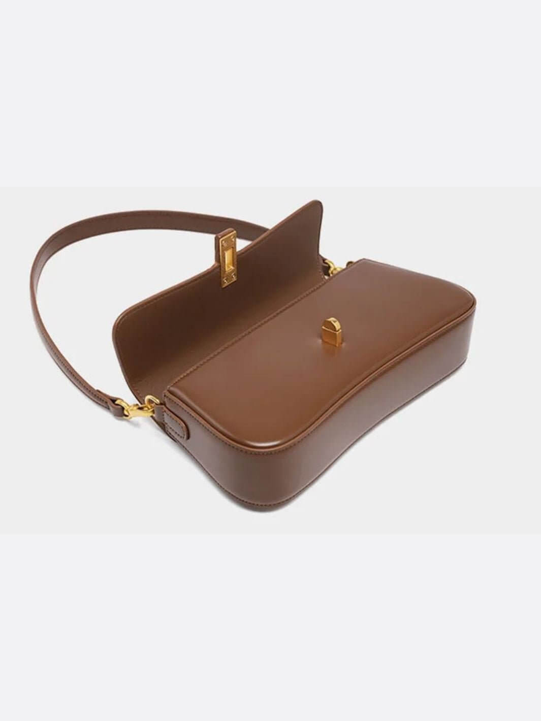 sophia-grace-brown-vintage-baguette-bag-gold-clasp-shoulder-strap5